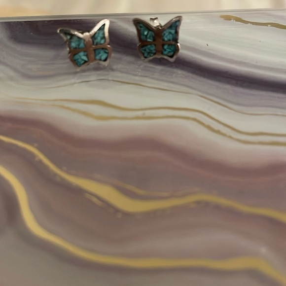 COPY - NWOT Sterling Silver Butterfly with Turquoise Inlay Earrings - Picture 1 of 4